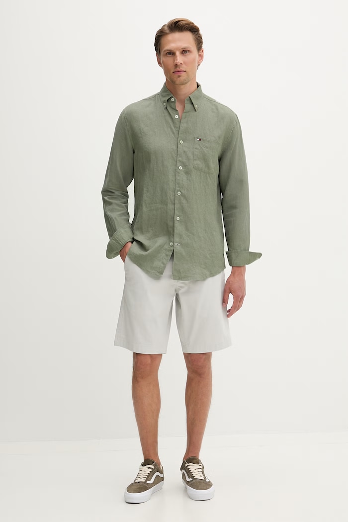 Tommy Jeans cămașă pentru bărbați, din in DM0DM22760 verde SS26