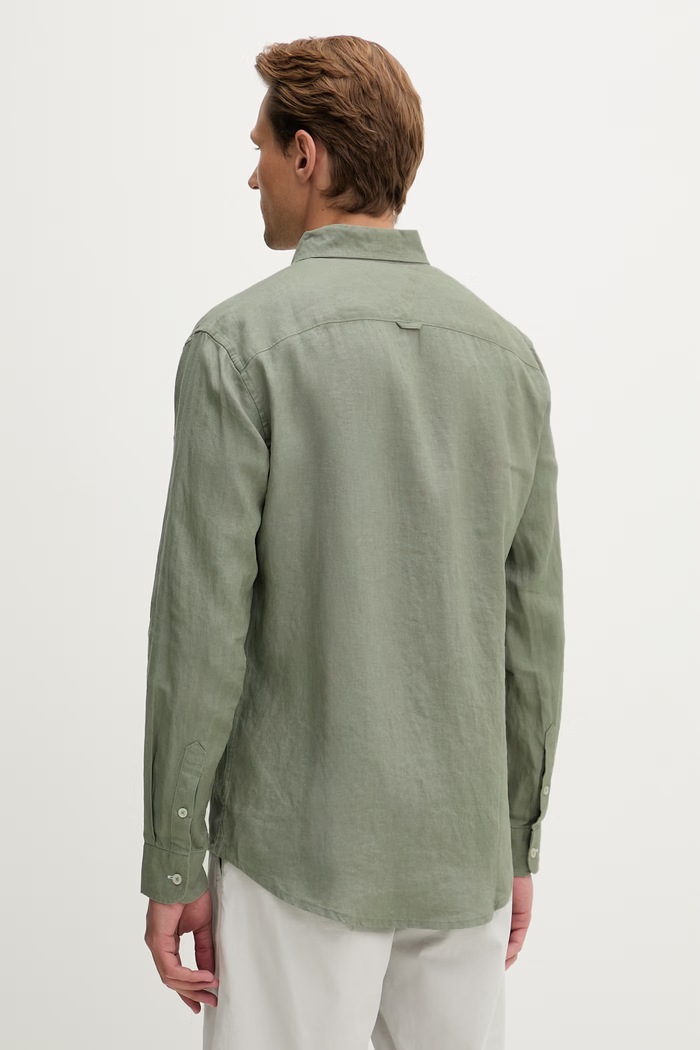 Îmbrăcăminte Tommy Jeans cămașă pentru bărbați, din in DM0DM22760 verde
