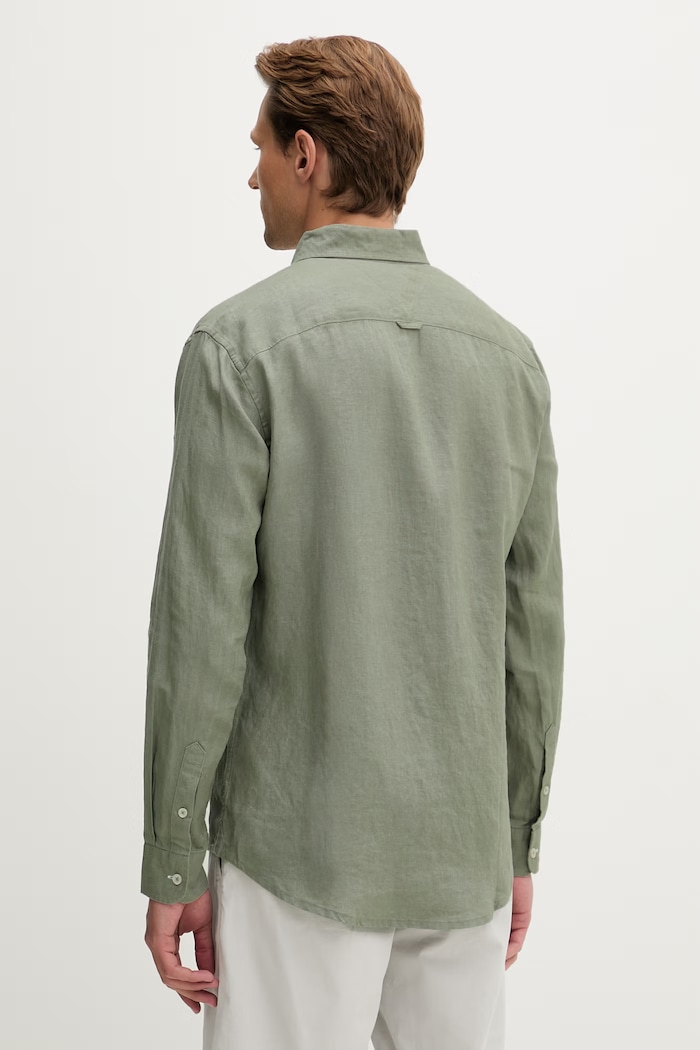 Îmbrăcăminte Tommy Jeans cămașă pentru bărbați, din in DM0DM22760 verde