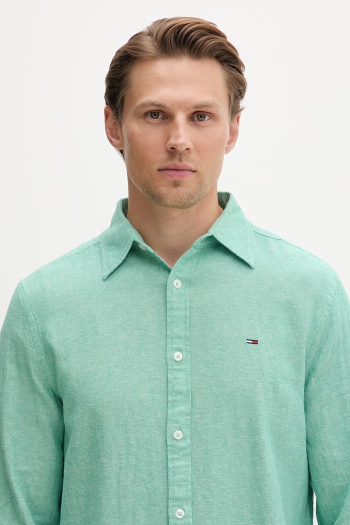 Tommy Jeans cămașă pentru bărbați, cu in verde DM0DM22761