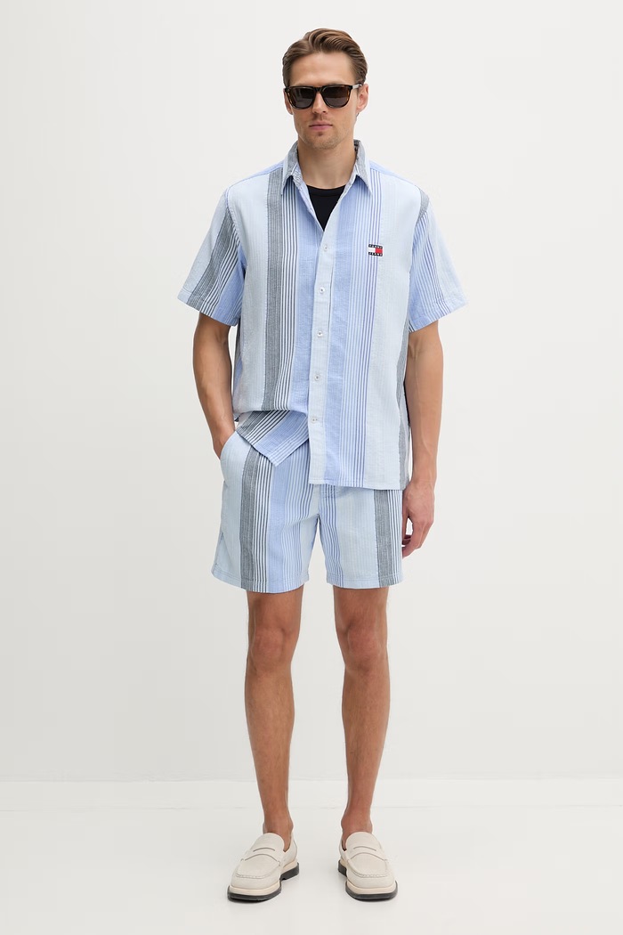 Tommy Jeans cămașă pentru bărbați, din bumbac DM0DM22789 albastru SS26