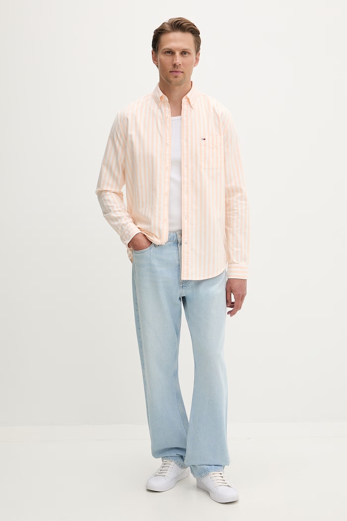 Tommy Jeans srajca moška bombažna DM0DM22790 oranžna SS26
