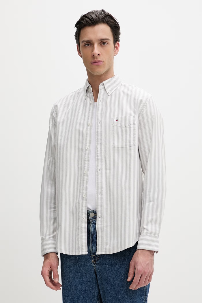 Tommy Jeans cămașă pentru bărbați din bumbac gri DM0DM22790