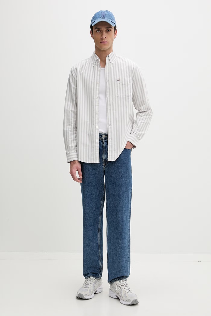 Tommy Jeans cămașă pentru bărbați din bumbac DM0DM22790 gri SS26
