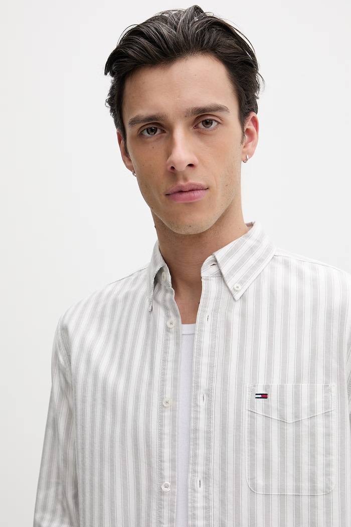 Tommy Jeans cămașă pentru bărbați din bumbac gri DM0DM22790