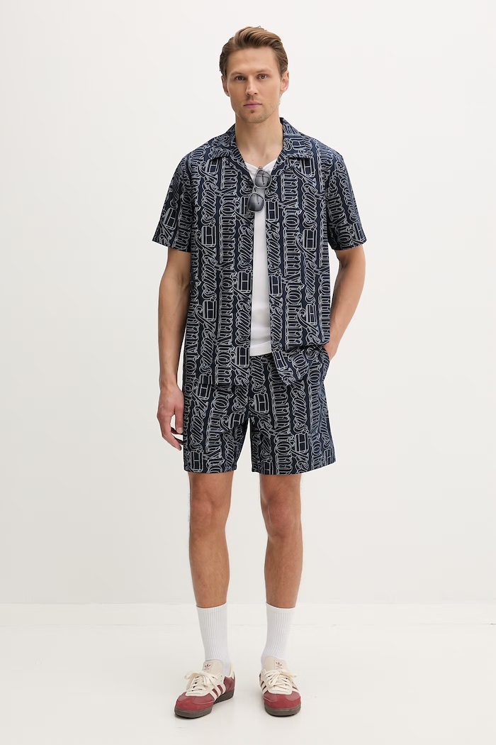 Tommy Jeans cămașă pentru bărbați, din bumbac DM0DM22792 bleumarin SS26
