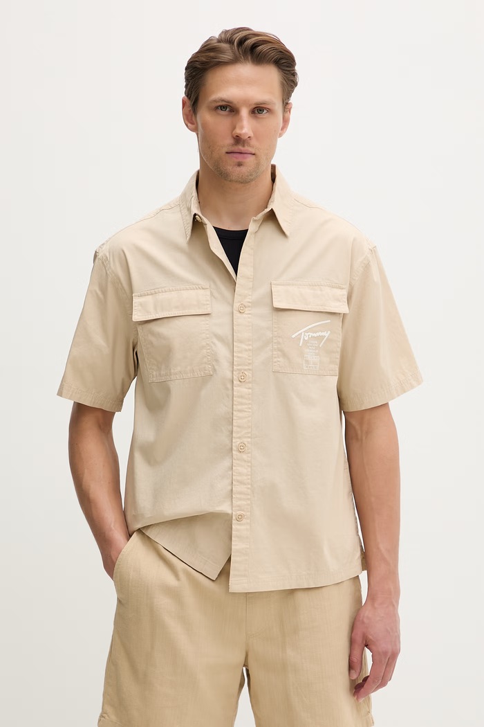 Tommy Jeans cămașă pentru bărbați, din bumbac bej DM0DM22816