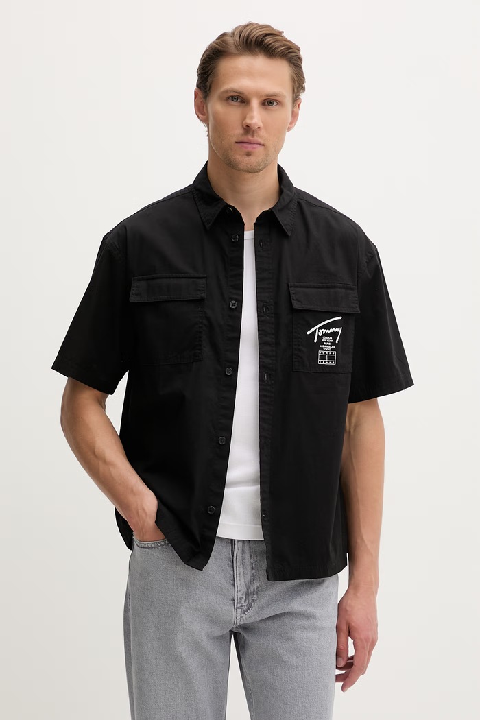 Tommy Jeans cămașă pentru bărbați, din bumbac negru DM0DM22816