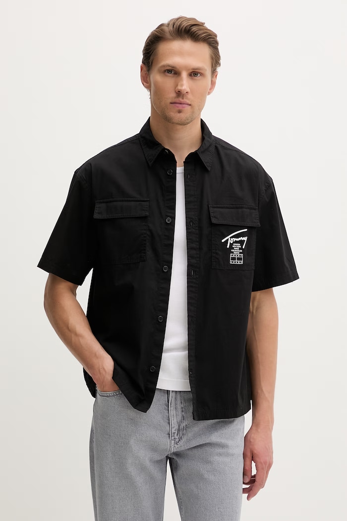 Tommy Jeans cămașă pentru bărbați, din bumbac negru DM0DM22816