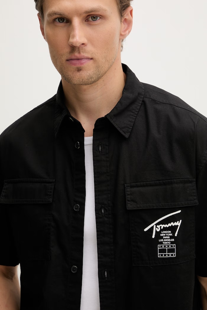 Tommy Jeans cămașă pentru bărbați, din bumbac negru DM0DM22816