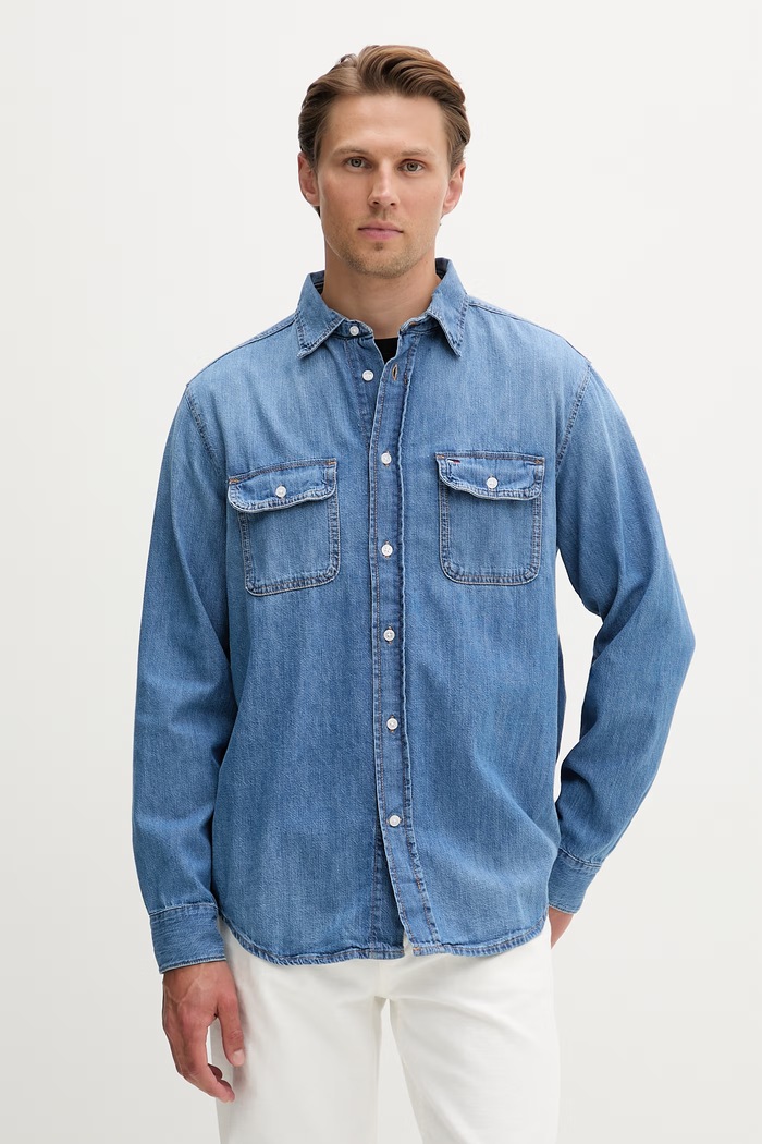 Tommy Jeans cămașă pentru bărbați, din denim albastru DM0DM23028