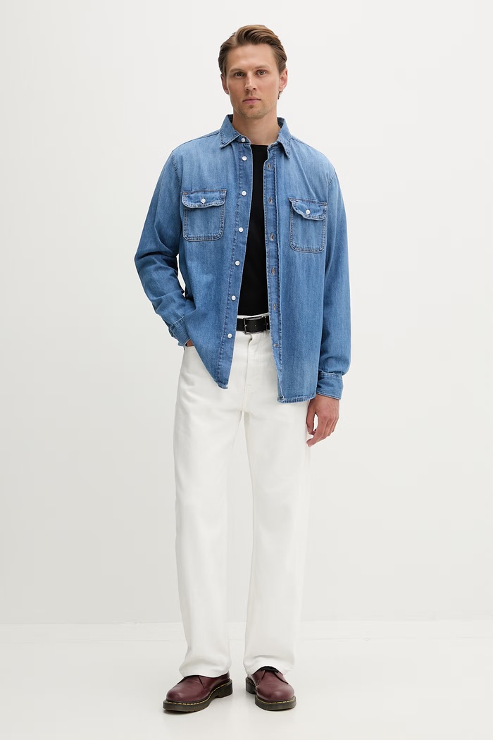 Tommy Jeans cămașă pentru bărbați, din denim DM0DM23028 albastru SS26