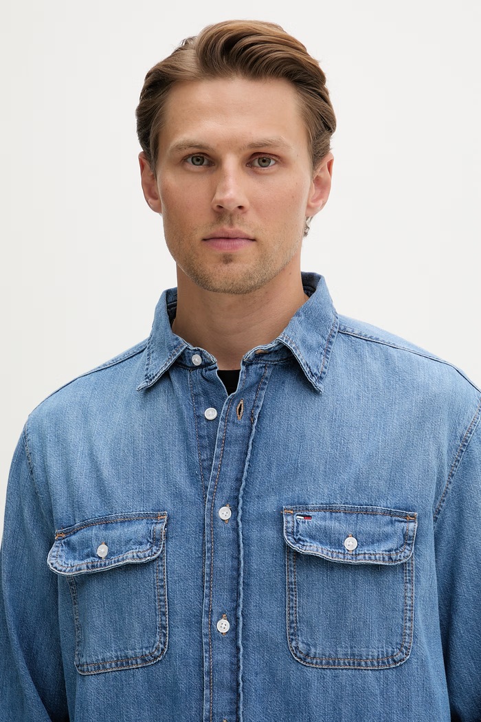 Tommy Jeans cămașă pentru bărbați, din denim albastru DM0DM23028
