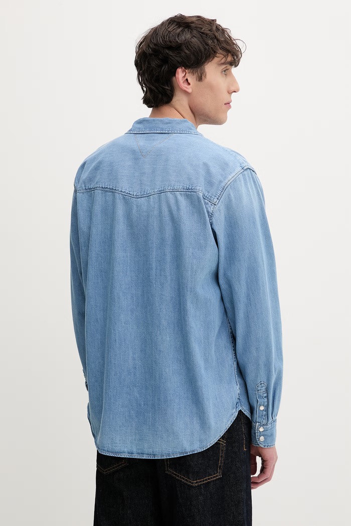 Oblečení Tommy Jeans košile pánská bavlněná DM0DM23029 modrá