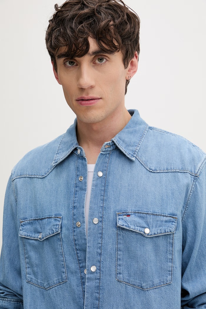 Tommy Jeans košile pánská bavlněná modrá DM0DM23029