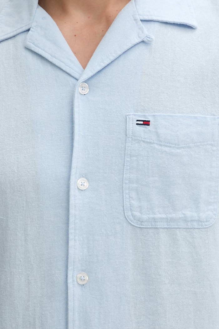 Tommy Jeans košeľa pánska s ľanom DM0DM23058 modrá