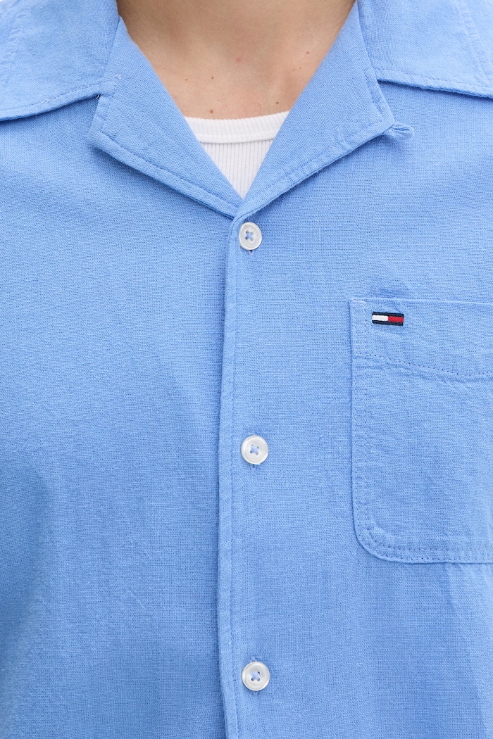 Tommy Jeans košeľa pánska s ľanom DM0DM23058 modrá