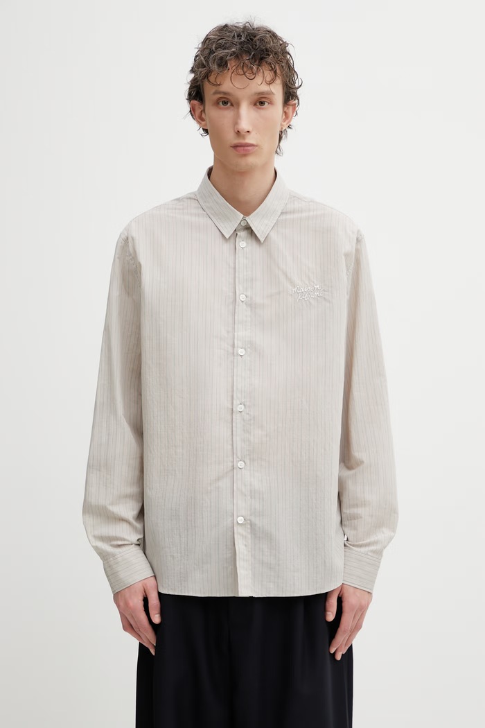 Maison Kitsuné Handwriting shirt men's beige QM00424WC5092