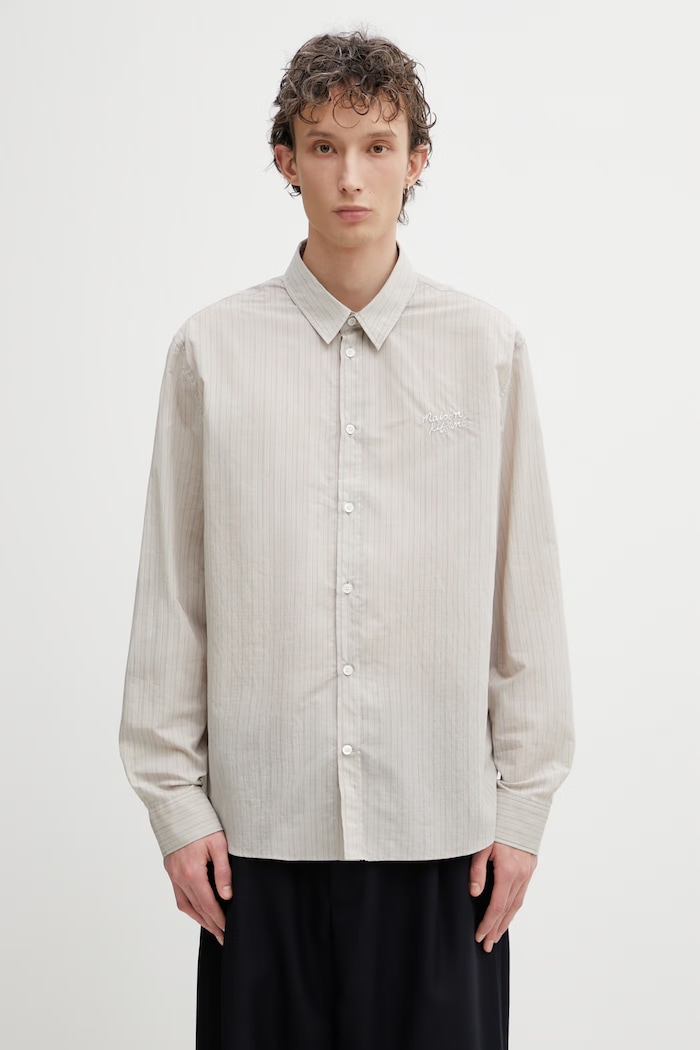 Maison Kitsuné Handwriting shirt men's beige QM00424WC5092