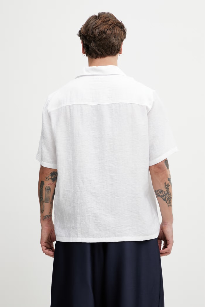 Abbigliamento Maison Kitsuné Resort camicia safari con lino da uomo QM00405WW9099 bianco