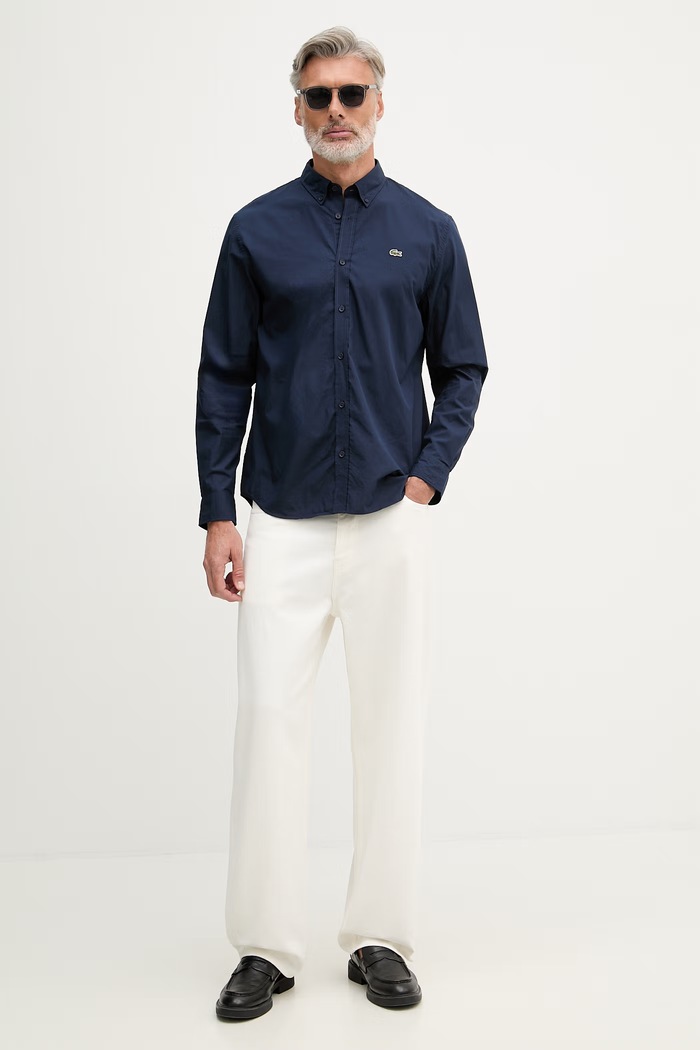 Lacoste cămașă pentru bărbați, din bumbac CH2316 bleumarin SS26