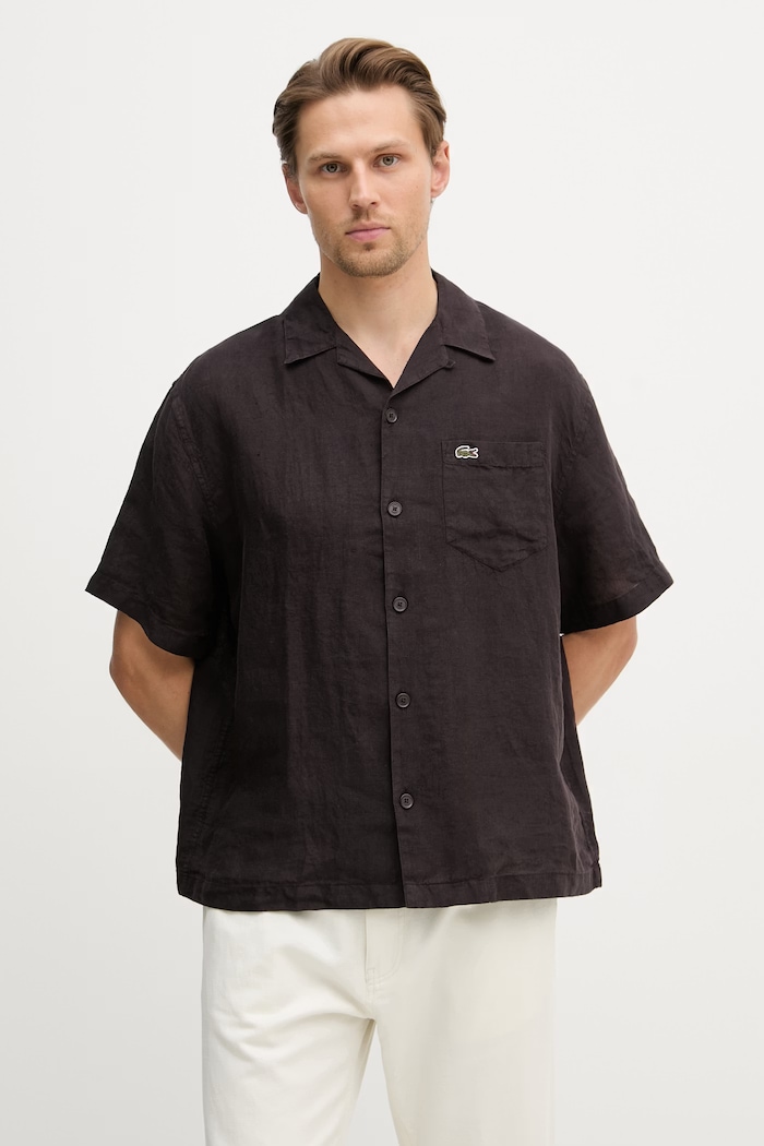 Lacoste риза мъжка от лен кафяв CH2339
