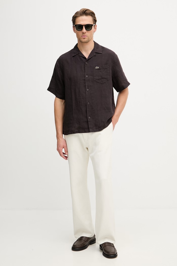Lacoste риза мъжка от лен CH2339 кафяв SS26