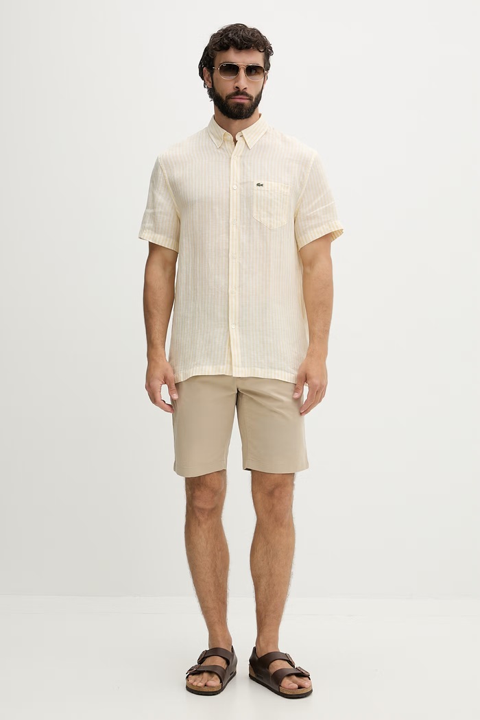 Lacoste koszula męska lniana CH8061 żółty SS26