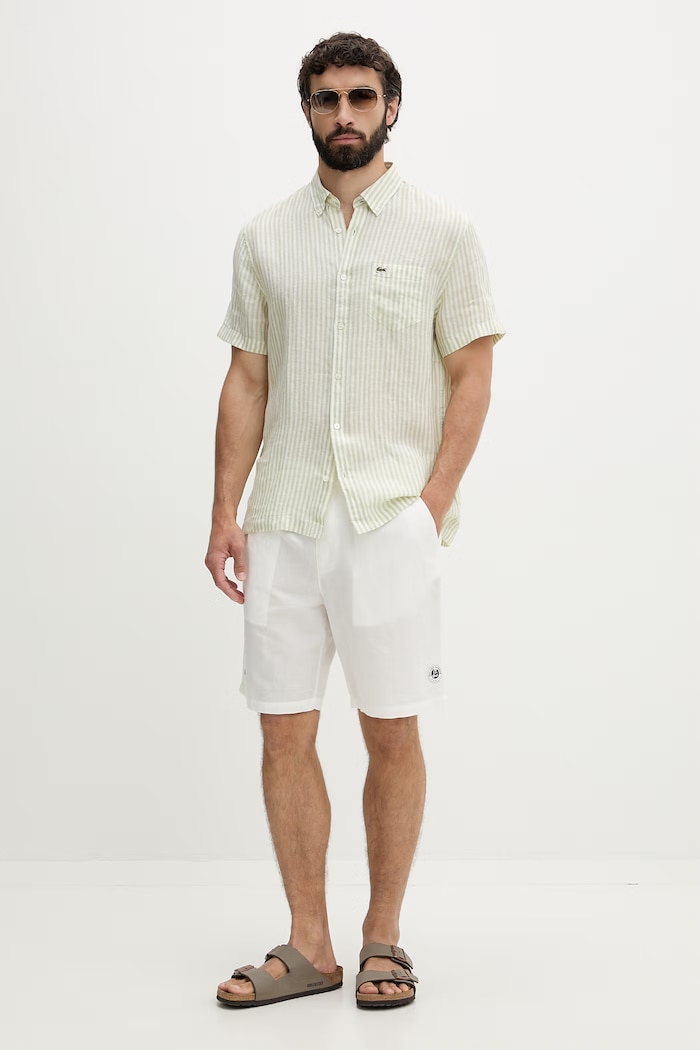 Lacoste Košeľa pánska ľanová CH8061 zelená SS26