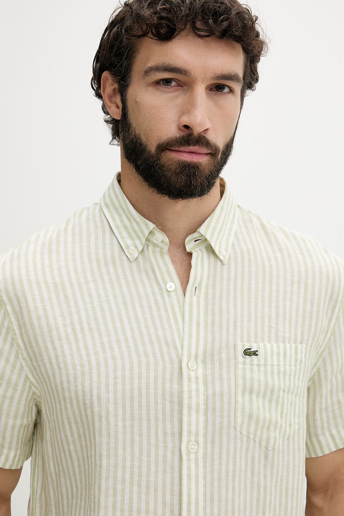 Lacoste Košeľa pánska ľanová zelená CH8061