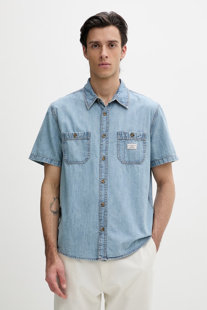 Guess Jeans košeľa pánska rifľová modrá M5GH09.D5NY1