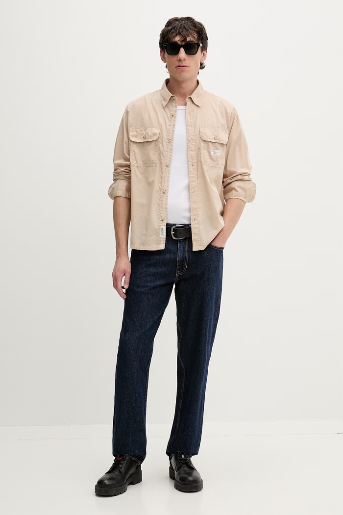 Guess Jeans Košeľa safari pánska bavlnená M6GH60.WN861 béžová SS26