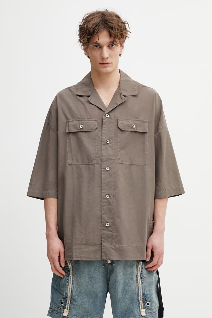 Rick Owens DRKSHDW Magnum Tommy košeľa safari bavlnená pánska hnedá DU01F4290.CR