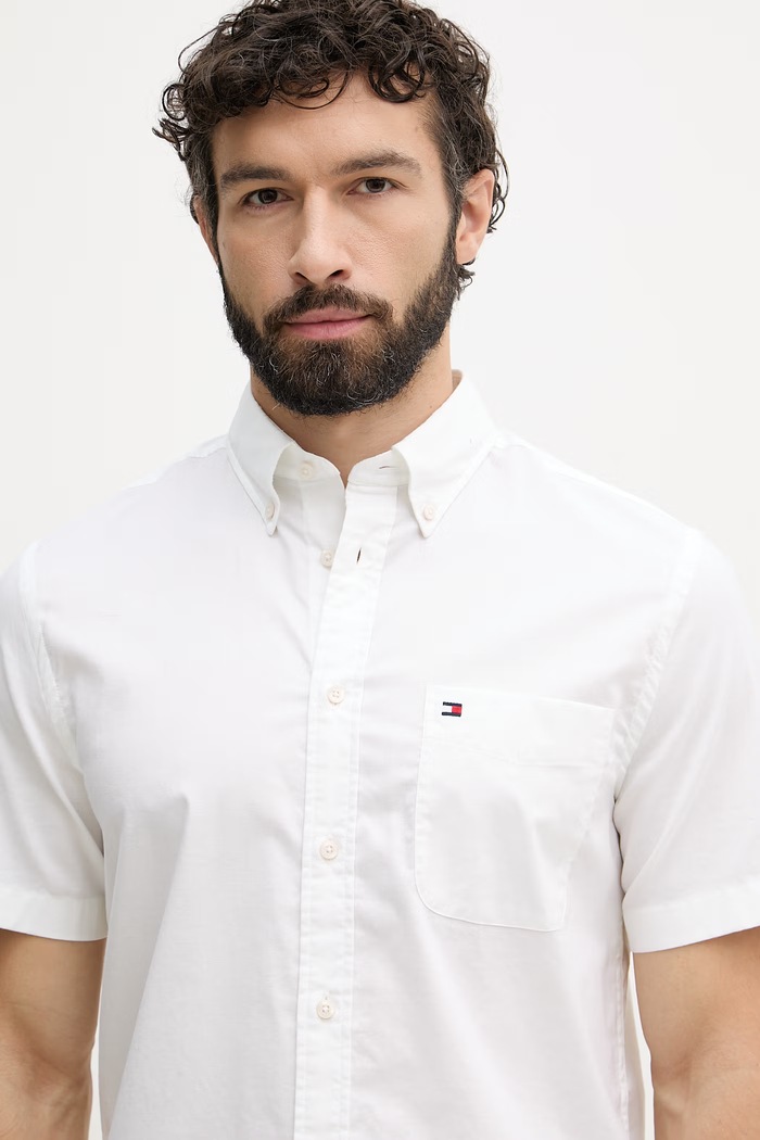 Tommy Hilfiger košeľa pánska bavlnená s elastanom béžová MW0MW42285
