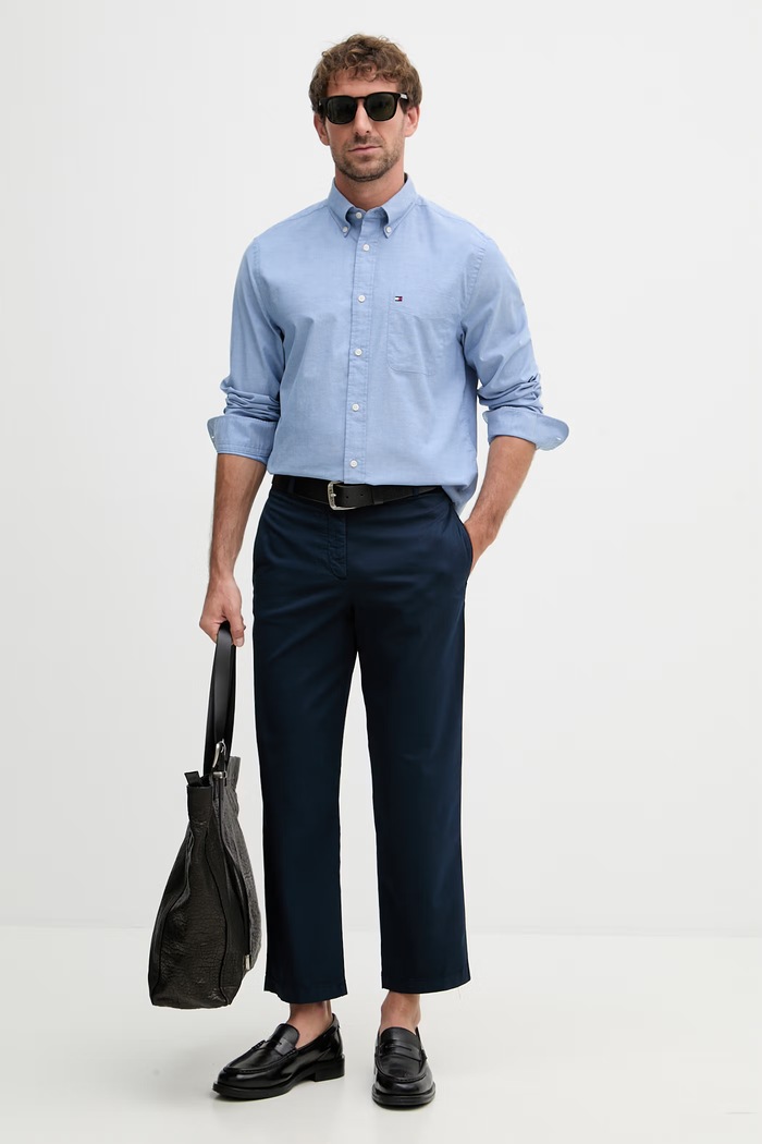 Tommy Hilfiger košeľa pánska s bavlnou MW0MW42287 modrá SS26