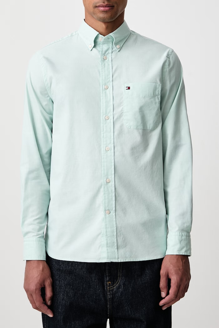 Πουκάμισο ανδρικό με βαμβάκι Tommy Hilfiger MW0MW42287 τιρκουάζ