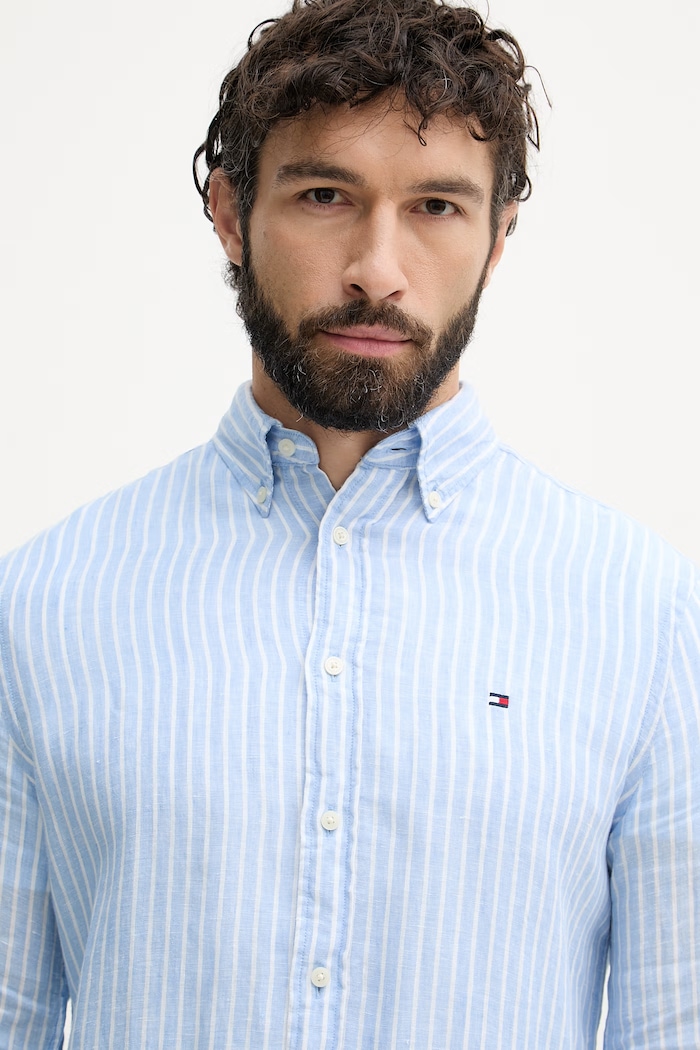 Tommy Hilfiger cămașă pentru bărbați, din in albastru MW0MW42400