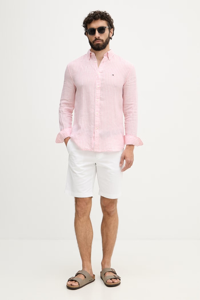 Tommy Hilfiger cămașă pentru bărbați, din in MW0MW42400 roz SS26