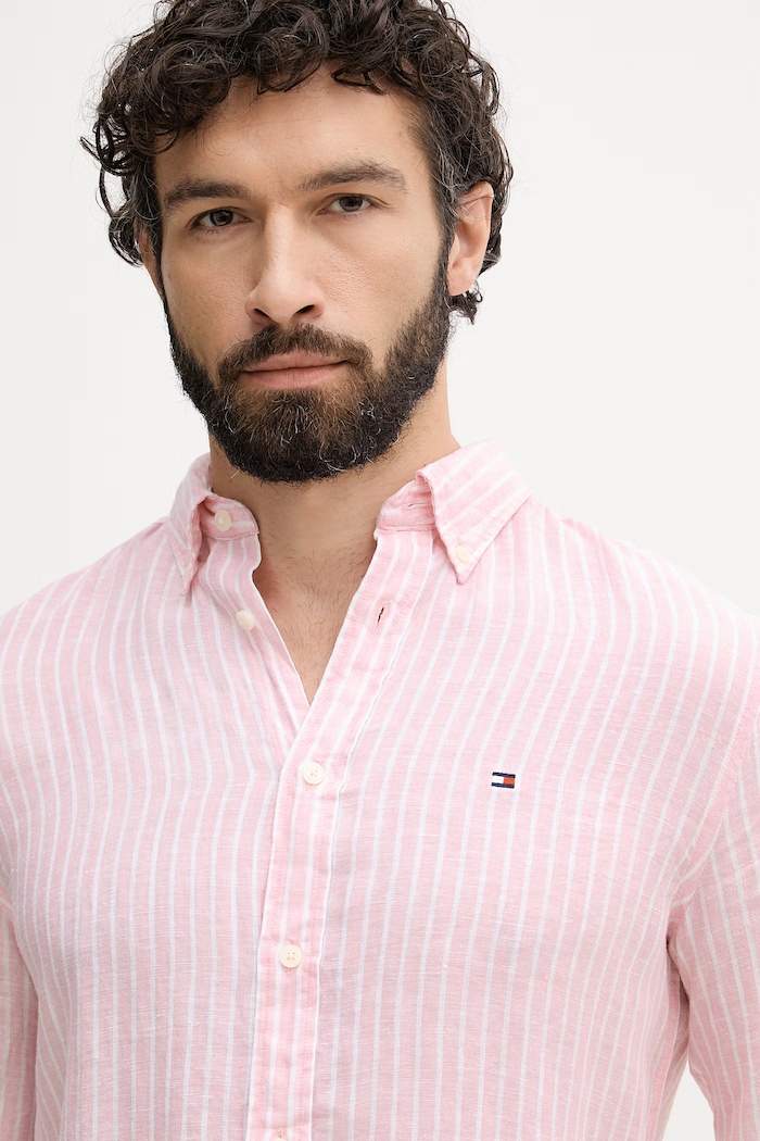 Tommy Hilfiger cămașă pentru bărbați, din in roz MW0MW42400
