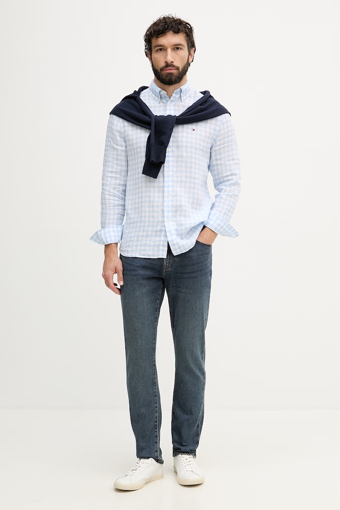 Tommy Hilfiger koszula męska lniana MW0MW42401 niebieski SS26
