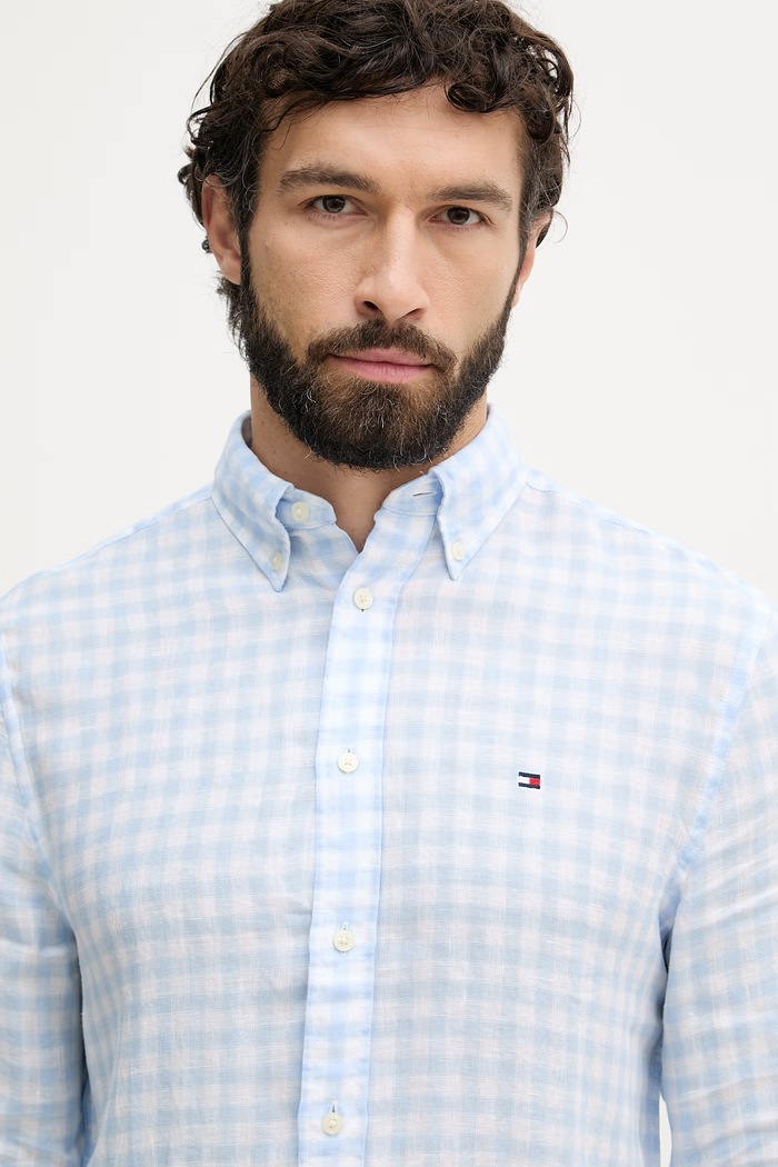 Tommy Hilfiger koszula męska lniana niebieski MW0MW42401