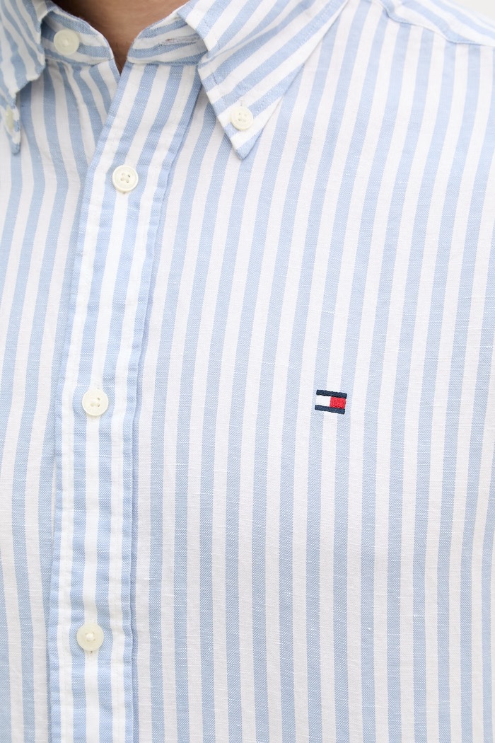 Tommy Hilfiger košeľa pánska s ľanom MW0MW42449 modrá
