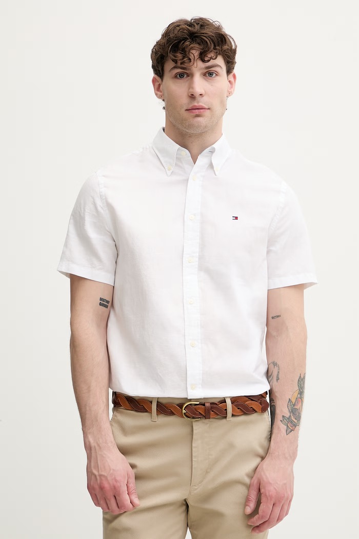 Tommy Hilfiger cămașă pentru bărbați, din in alb MW0MW42450