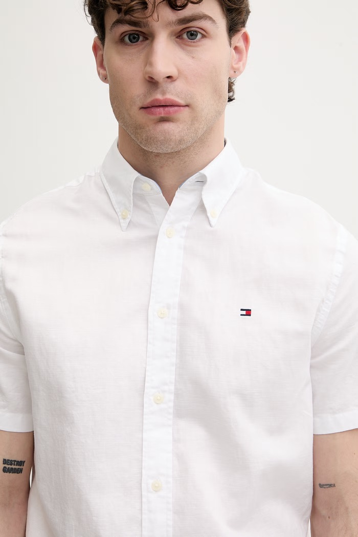 Tommy Hilfiger cămașă pentru bărbați, din in alb MW0MW42450