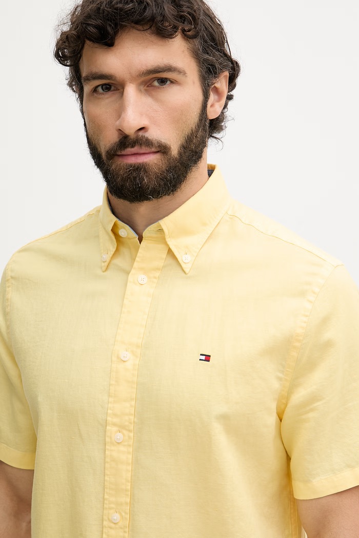 Tommy Hilfiger cămașă pentru bărbați, din in galben MW0MW42450