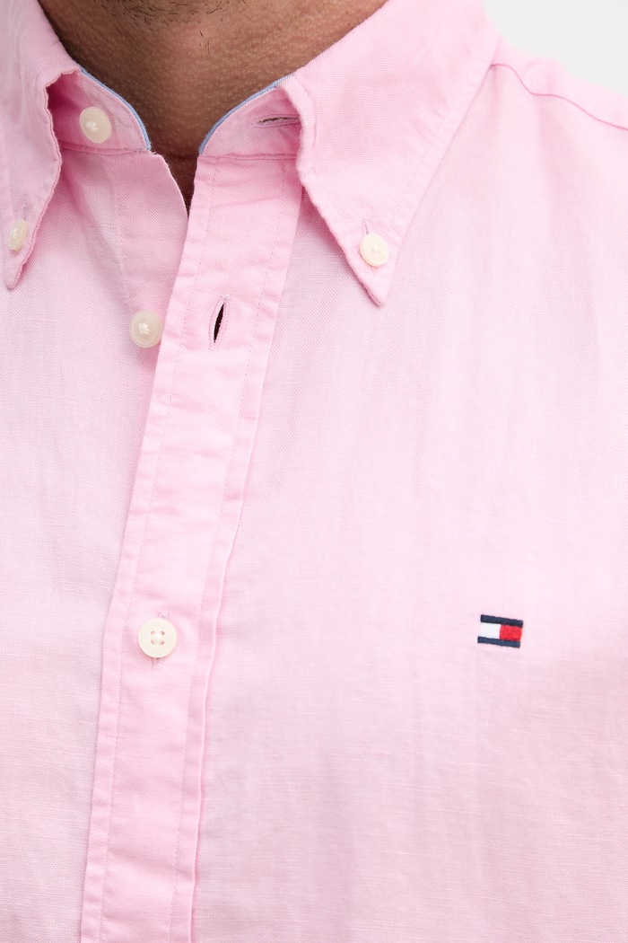 Tommy Hilfiger košeľa pánska s ľanom MW0MW42450 ružová
