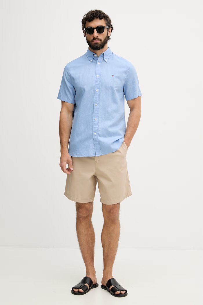 Tommy Hilfiger cămașă pentru bărbați, cu in MW0MW42450 albastru SS26