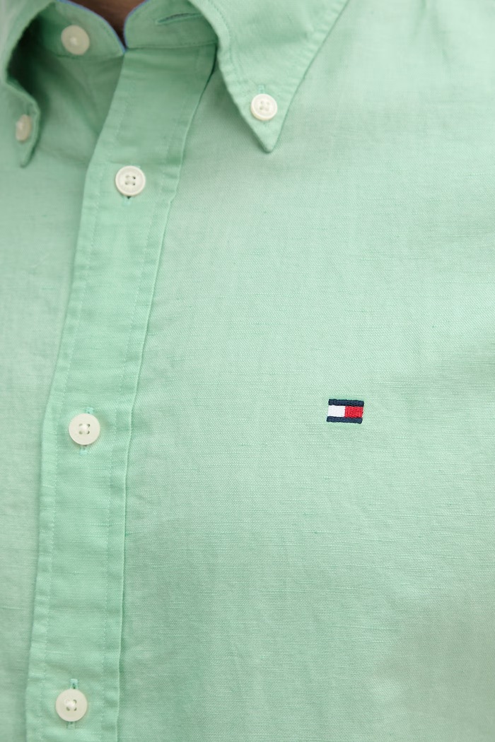 Tommy Hilfiger košeľa pánska s ľanom MW0MW42450 zelená