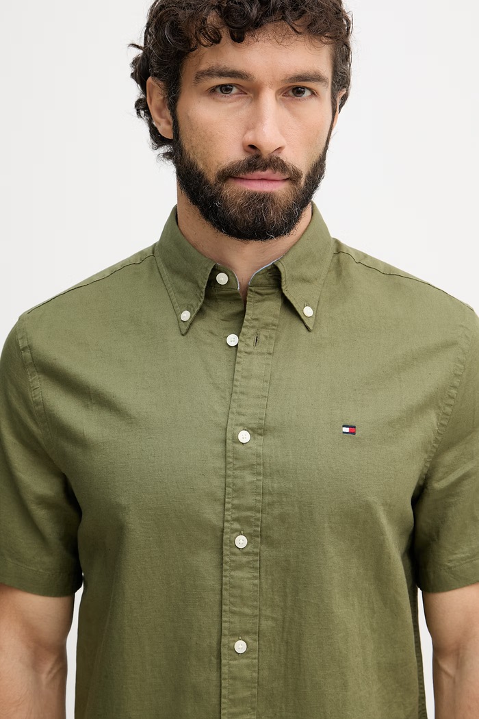 Tommy Hilfiger cămașă pentru bărbați, cu in verde MW0MW42450