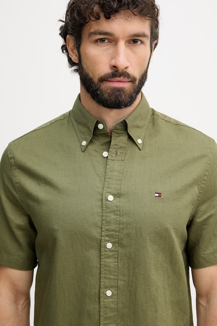 Tommy Hilfiger cămașă pentru bărbați, cu in verde MW0MW42450